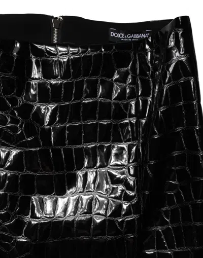 Pre-owned Dolce & Gabbana Black Croc Faux-leather Mid Waist Midi Women's Skirt ()