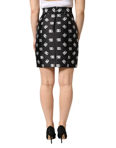 Dolce & Gabbana Black Dg Logo Pencil Cut High Waist Mini Skirt In Multi