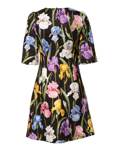 Dolce & Gabbana Black Floral Brocade A-line Mini Women's Dress In Black