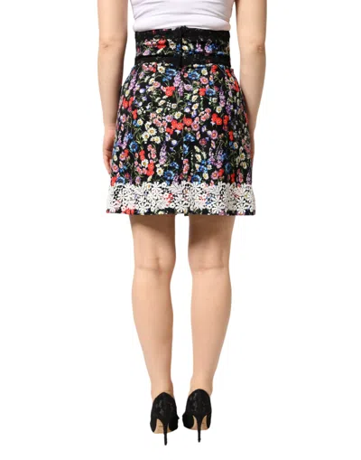 Dolce & Gabbana Black Floral Lace Cotton Highwaist Mini Skirt In Black