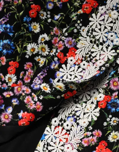 Dolce & Gabbana Black Floral Lace Cotton Highwaist Mini Skirt In Black