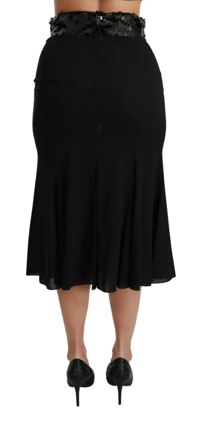 Dolce & Gabbana Black High Waist Mermaid Midi Silk Women's Skirt In Black