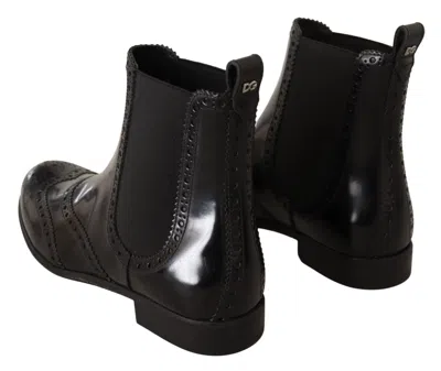 Dolce & Gabbana Black Leather Ankle High Flat Boots Women's Shoes In Black