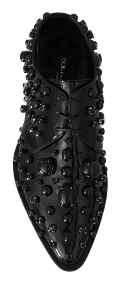 Dolce & Gabbana Black Leather Crystals Dress Broque Women's Shoes In Black