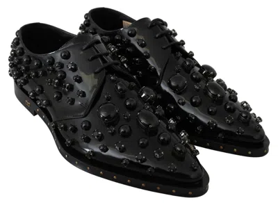 Dolce & Gabbana Black Leather Crystals Dress Broque Women's Shoes In Black