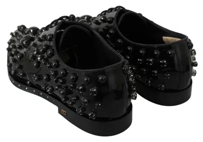 Dolce & Gabbana Black Leather Crystals Dress Broque Women's Shoes In Black