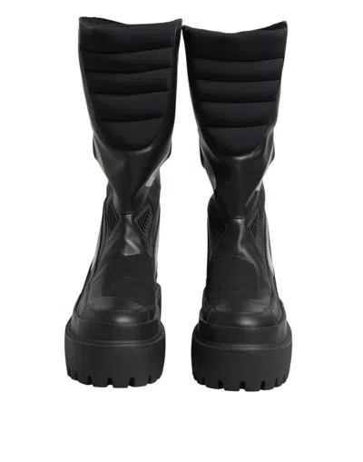 Dolce & Gabbana Black Leather Mid Calf Biker Boots Women's Shoes In Black