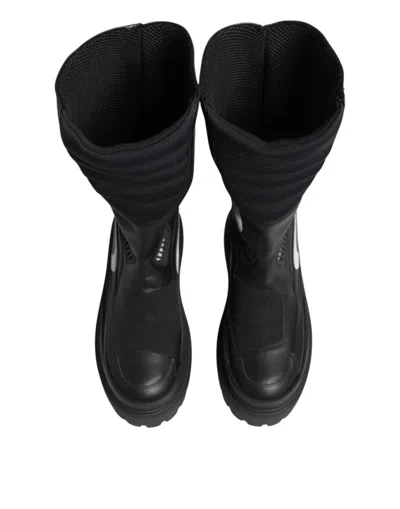 Dolce & Gabbana Black Leather Mid Calf Biker Boots Women's Shoes In Black