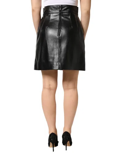 Dolce & Gabbana Black Leather Pencil Cut Highwaist Mini Skirt In Black