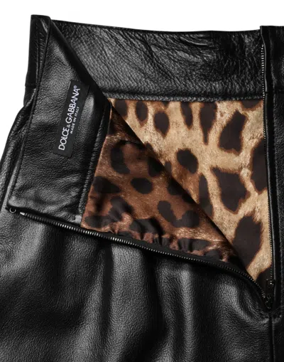 Dolce & Gabbana Black Leather Pencil Cut Highwaist Mini Skirt In Black