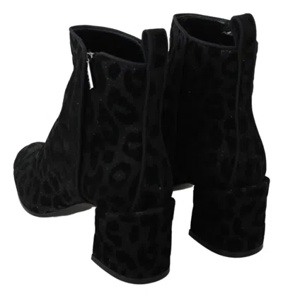 Dolce & Gabbana Black Leopard Short Boots Zipper Women's Shoes In Black