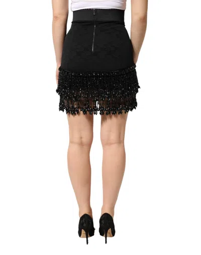 Dolce & Gabbana Black Nylon Embellished Lace Mini Skirt In Black