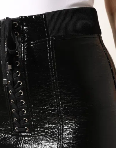 Dolce & Gabbana Black Nylon Eyelet Detail Coated Mini Skirt In Black
