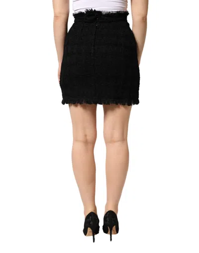 Dolce & Gabbana Black Nylon High Waist Open-stitch Mini Skirt In Black
