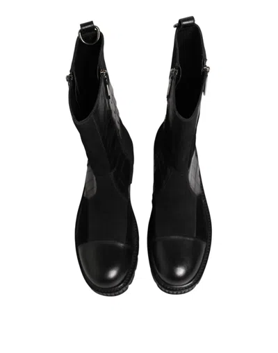 Dolce & Gabbana Black Patchwork Leather Mid Calf Boot  Men's Shoes In Black