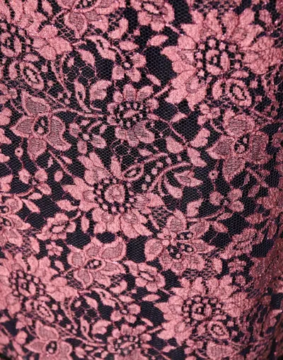 Dolce & Gabbana Black Pink Floral Lace Silk Sheath Dress In Pink