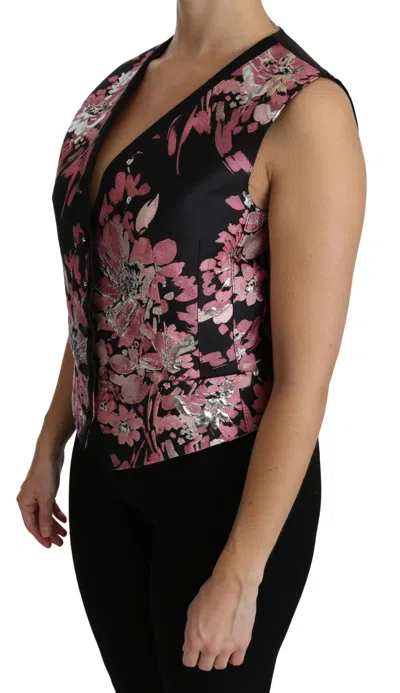 Dolce & Gabbana Black Pink Floral Waistcoat Vest Blouse Women's Top In Black