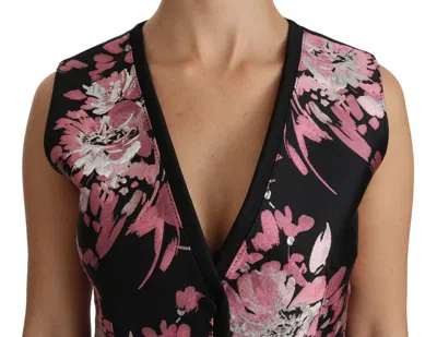 Dolce & Gabbana Black Pink Floral Waistcoat Vest Blouse Women's Top In Black
