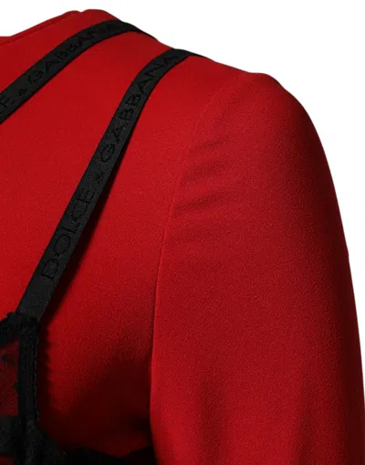 Dolce & Gabbana Black Red Contrasting Bra Cady Midi Dress In Red