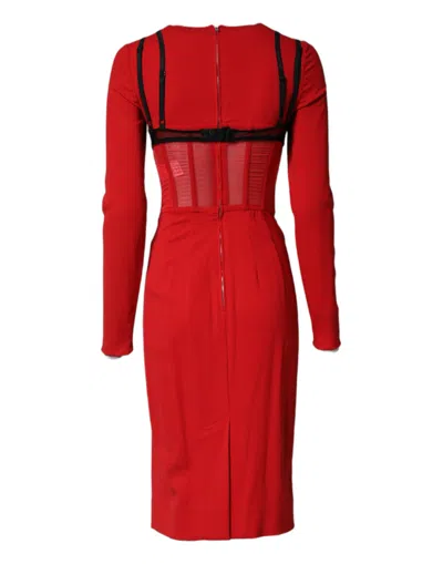 Dolce & Gabbana Black Red Contrasting Bra Cady Midi Dress In Red
