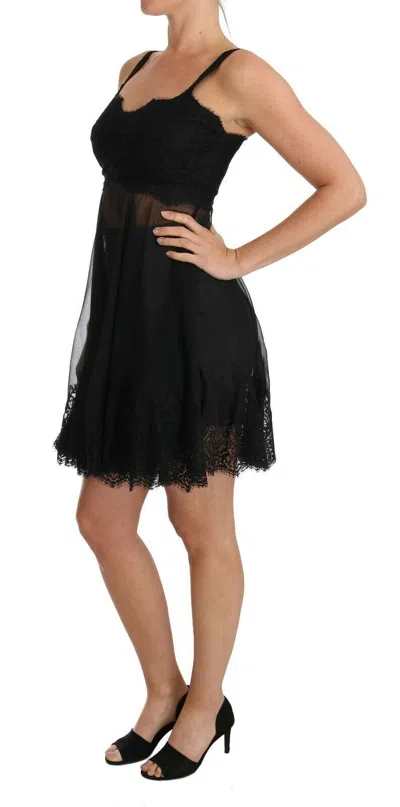 Dolce & Gabbana Black Silk Lace Dress Chemise Women's Lingerie In Black