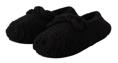 Dolce & Gabbana Black Slip On Ballerina Flats Wool Knit Women's Shoes In Black