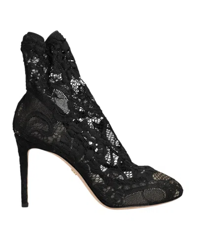 Dolce & Gabbana Black Stretch Socks Taormina Lace Boot Shoes In Black
