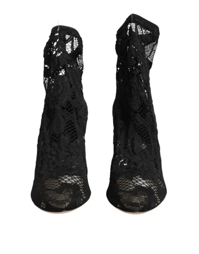 Dolce & Gabbana Black Stretch Socks Taormina Lace Boot Shoes In Black