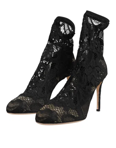 Dolce & Gabbana Black Stretch Socks Taormina Lace Boot Shoes In Black