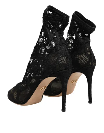 Dolce & Gabbana Black Stretch Socks Taormina Lace Boot Shoes In Black