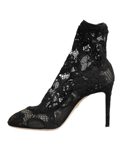 Dolce & Gabbana Black Stretch Socks Taormina Lace Boot Shoes In Black