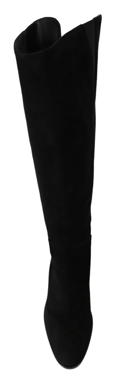 Dolce & Gabbana Black Suede Knee High Flat Boots Women's Shoes In Black