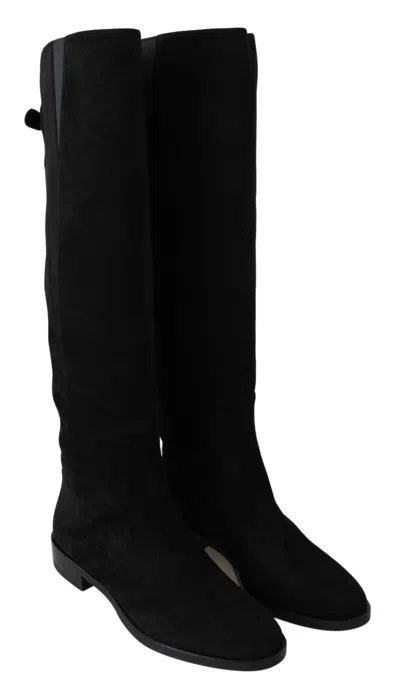 Dolce & Gabbana Black Suede Knee High Flat Boots Women's Shoes In Black