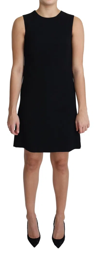 Dolce & Gabbana Black Viscose Stretch A-line Shift Mini Dress In Black