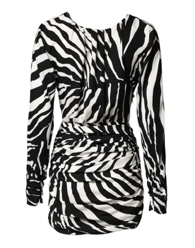 Pre-owned Dolce & Gabbana Black White Zebra Silk Sheath Mini Women's Dress () In Multi