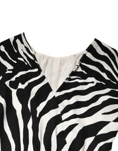 Pre-owned Dolce & Gabbana Black White Zebra Silk Sheath Mini Women's Dress () In Multi