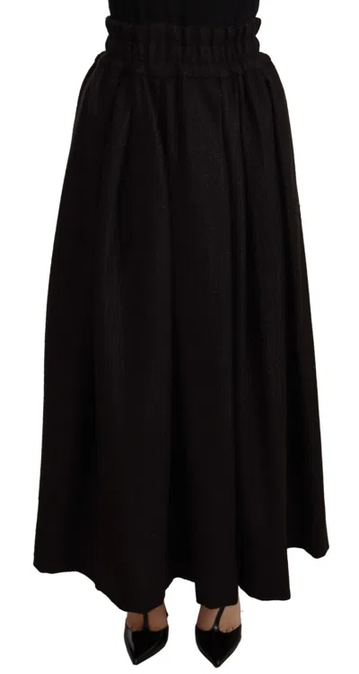 Dolce & Gabbana Black Wool High Waist Maxi Piece Skirt In Black