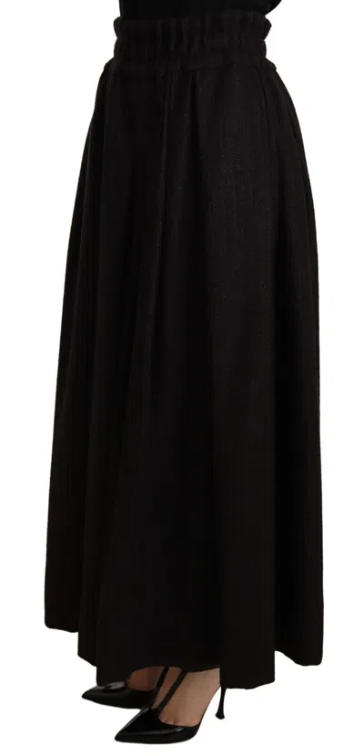 Dolce & Gabbana Black Wool High Waist Maxi Piece Skirt In Black