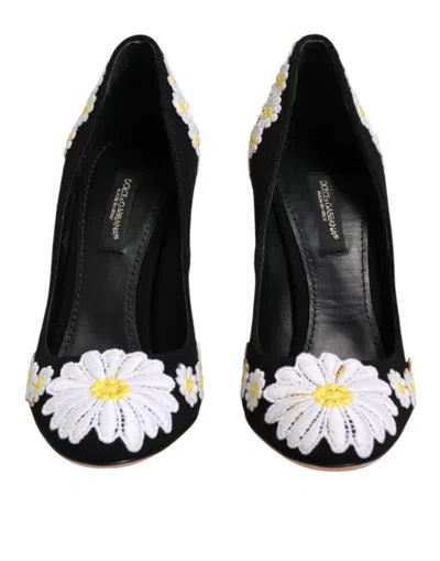 Pre-owned Dolce & Gabbana Black Wool Suede Daisy Heels Pump Women's Shoes ()
