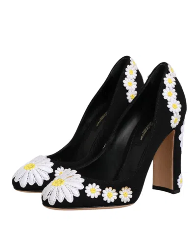 Pre-owned Dolce & Gabbana Black Wool Suede Daisy Heels Pump Women's Shoes ()