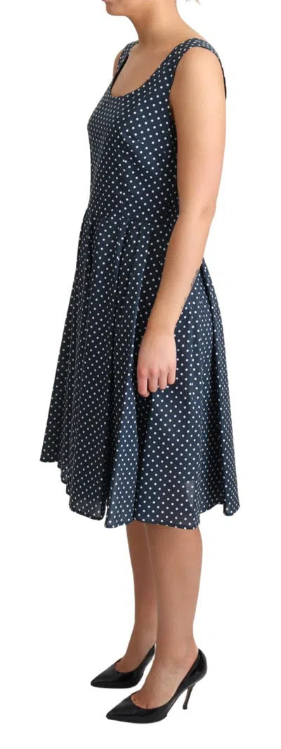 Dolce & Gabbana Blue Dotted Cotton A-line Gown Dress In Blue