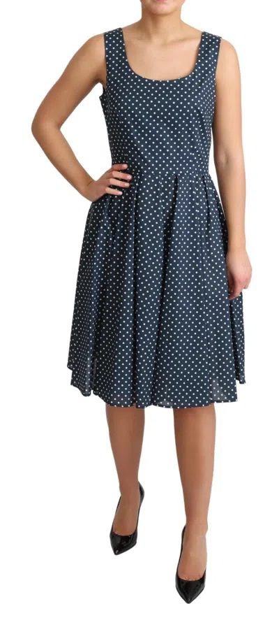 Dolce & Gabbana Blue Dotted Cotton A-line Gown Dress In Blue