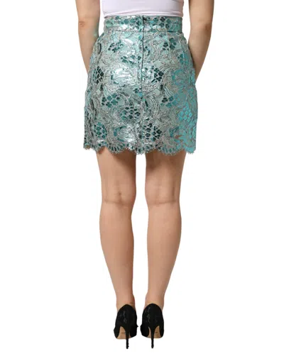 Dolce & Gabbana Blue Floral Brocade High Waist Mini Skirt In Multi