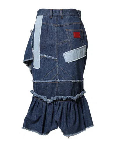 Dolce & Gabbana Blue Patchwork Layered Denim Midi Women's Skirt In Blue