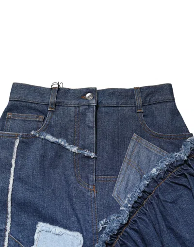 Dolce & Gabbana Blue Patchwork Layered Denim Midi Women's Skirt In Blue