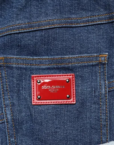 Dolce & Gabbana Blue Patchwork Layered Denim Midi Women's Skirt In Blue