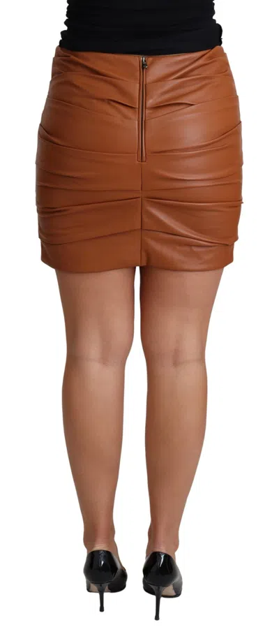Dolce & Gabbana Brown Lambskin High Waist Mini Pleated Skirt In Brown