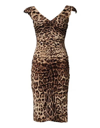 Dolce & Gabbana Brown Leopard Sleeveless Sheath Midi Dress In Brown