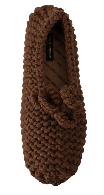 Dolce & Gabbana Brown Slip On Ballerina Flats Wool Knit Women's Shoes In Brown
