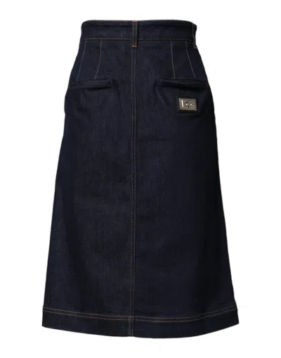 Dolce & Gabbana Dark Blue Cotton A-line Denim Midi Skirt In Blue